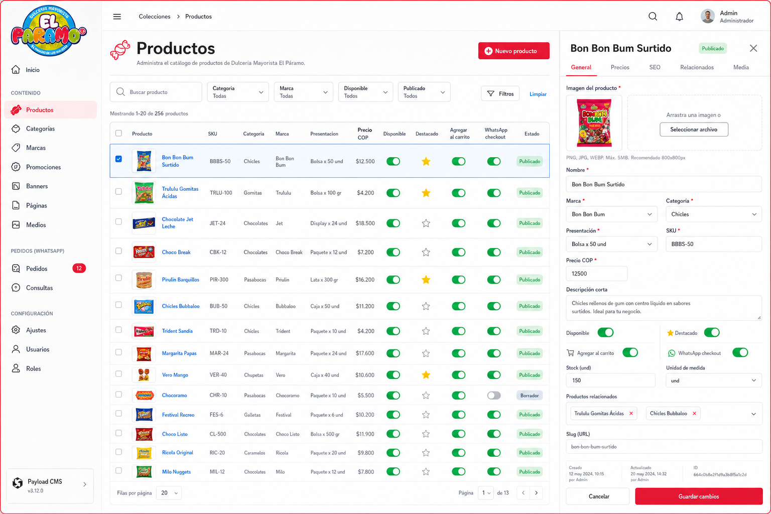 Mockup PNG del CMS de productos