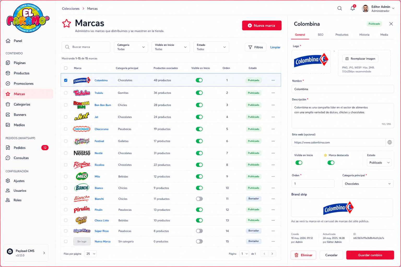 Mockup PNG del CMS de marcas