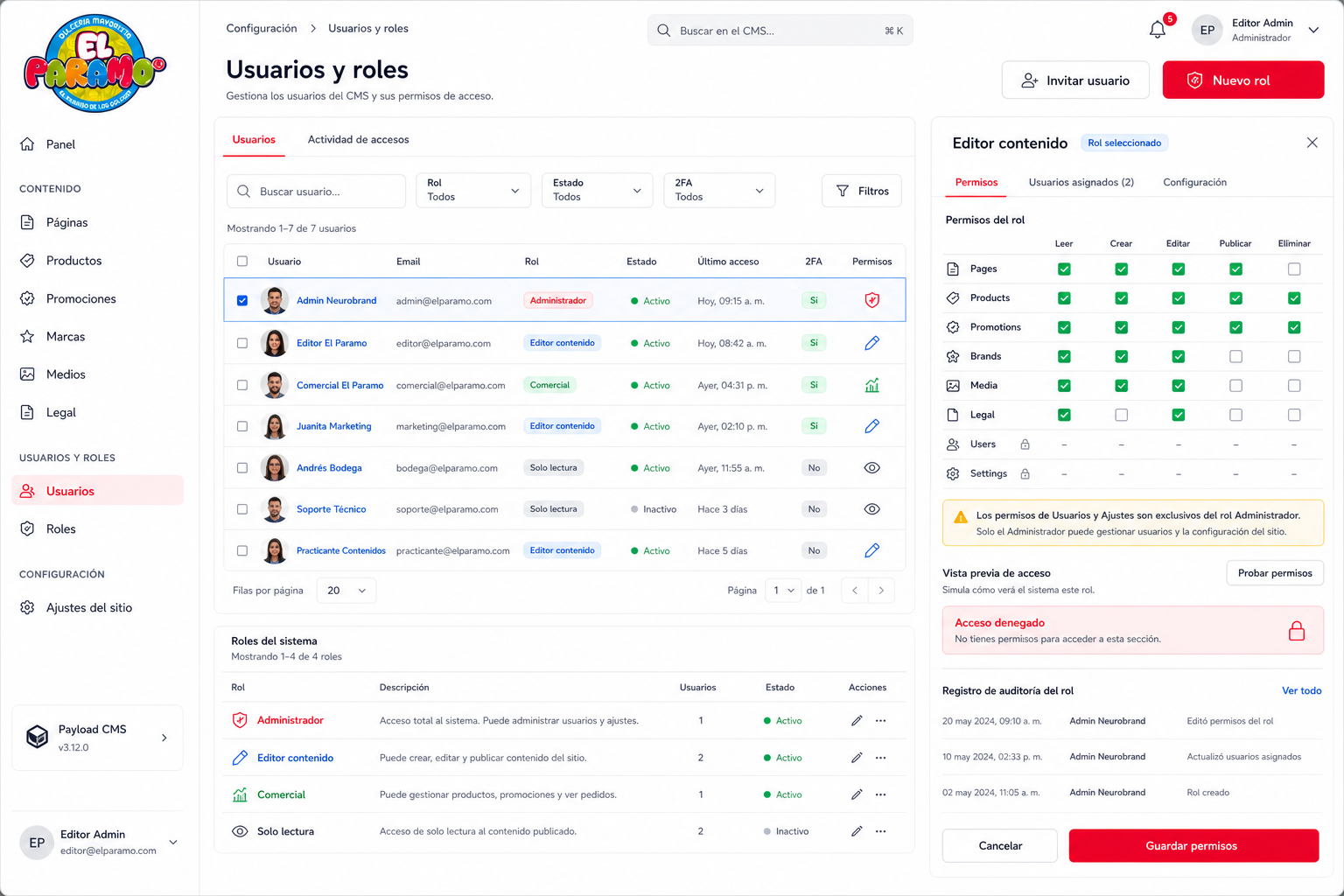 Mockup PNG del CMS usuarios y roles