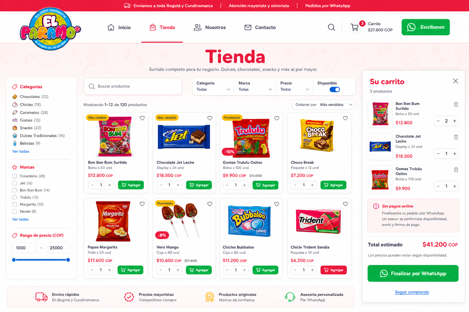 Mockup PNG de la pagina Tienda con catalogo y carrito de El Paramo