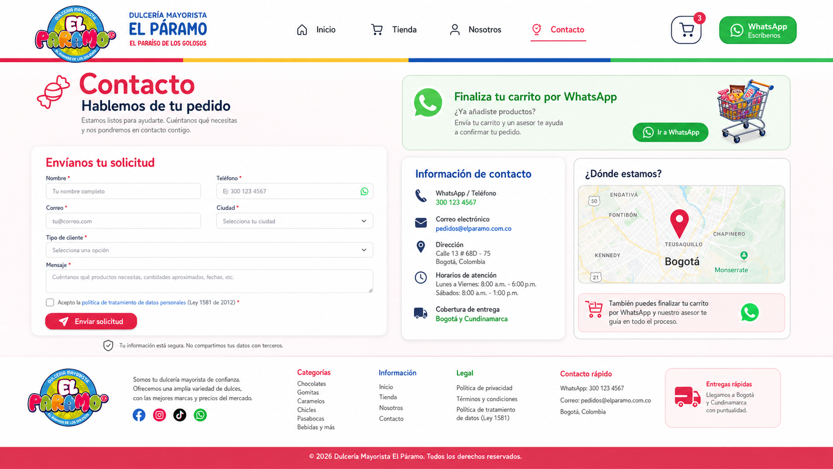 Mockup PNG de la pagina Contacto de El Paramo